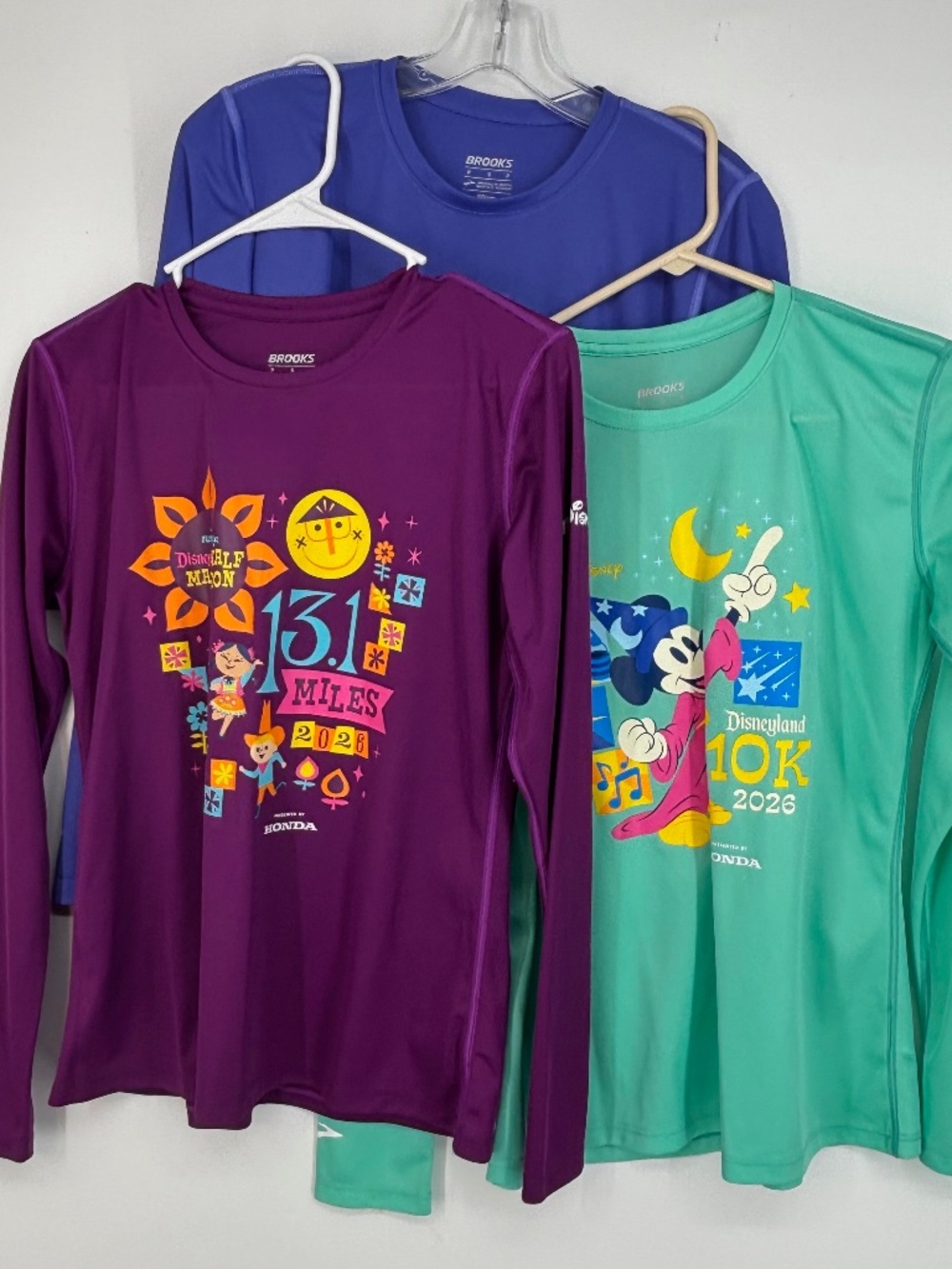 Three Brooks Run Disney Womens Small Long Sleeve T-Shirt Lot Purple Green Blue
